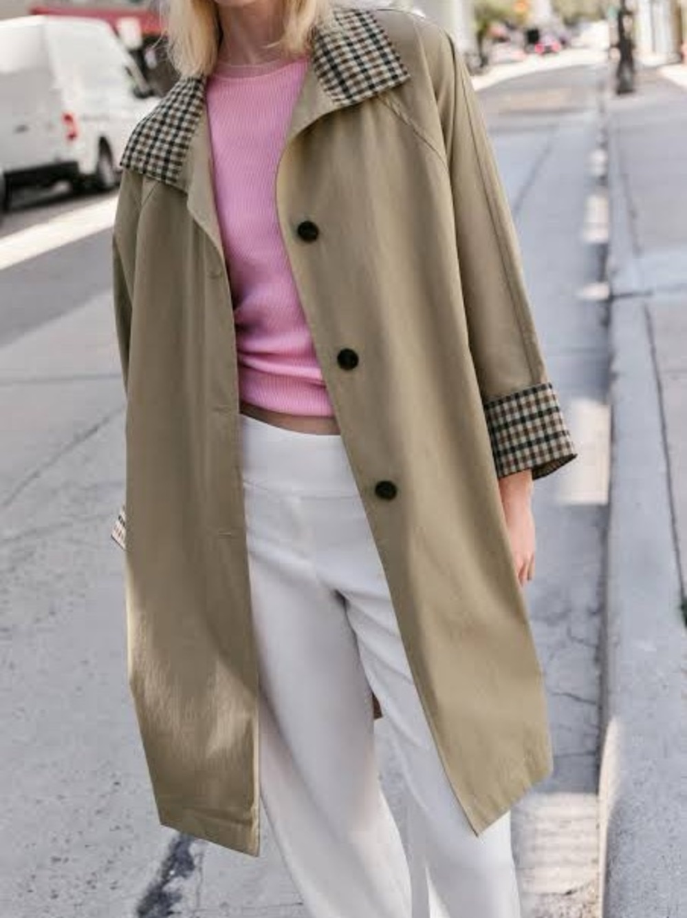Oversized Zara Beige Trench Coat with Checked Cuff Detail
